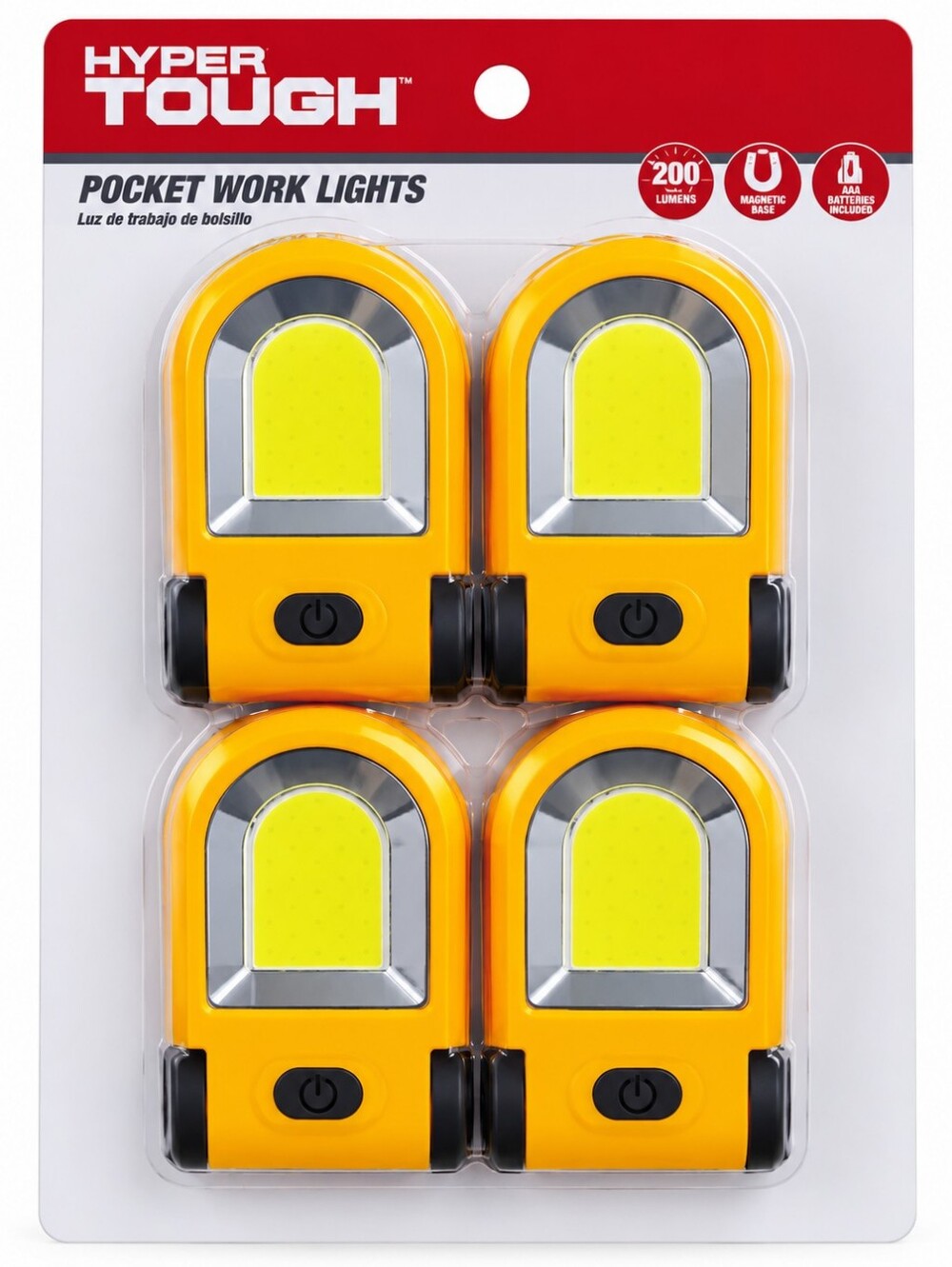 Hyper Tough Yellow Pocket Work Lights - 4 Pack
